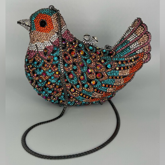 Natasha Couture Women's Blue Embellished Crystal Bird Handbag Clutch Bag - Picture 7 of 10